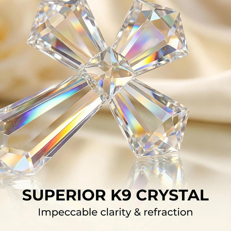 Rotroyce Hand-Carved Crystal Cross Desk Decor - 6 Inch Spiritual Gift for Christians, Clear K9 Crystal Religious Figurine with 360° Faceted Design, Home Altar & Office Inspirational Ornament (Multi-Colored) - Image 4